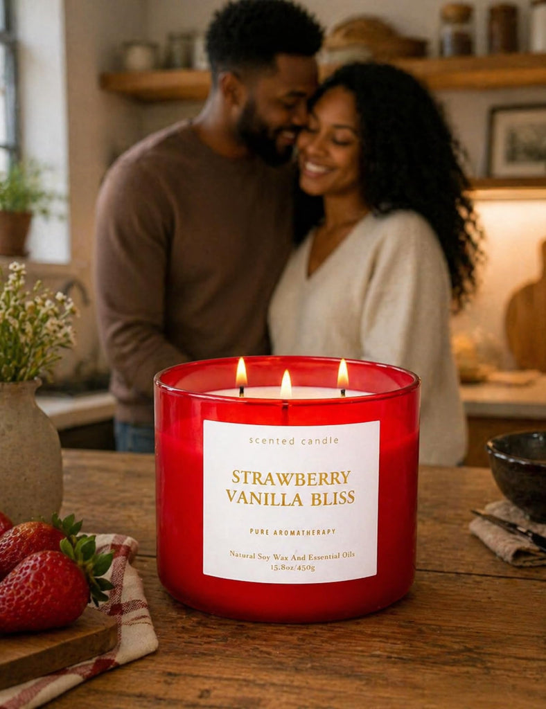 Strawberry Vanilla Bliss, 3-Wick Scented Soy Candle for Women, 15.8 Oz