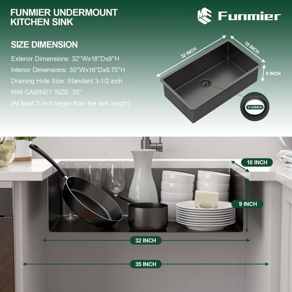 32 Gunmetal Black Stainless Steel Undermount with Offset