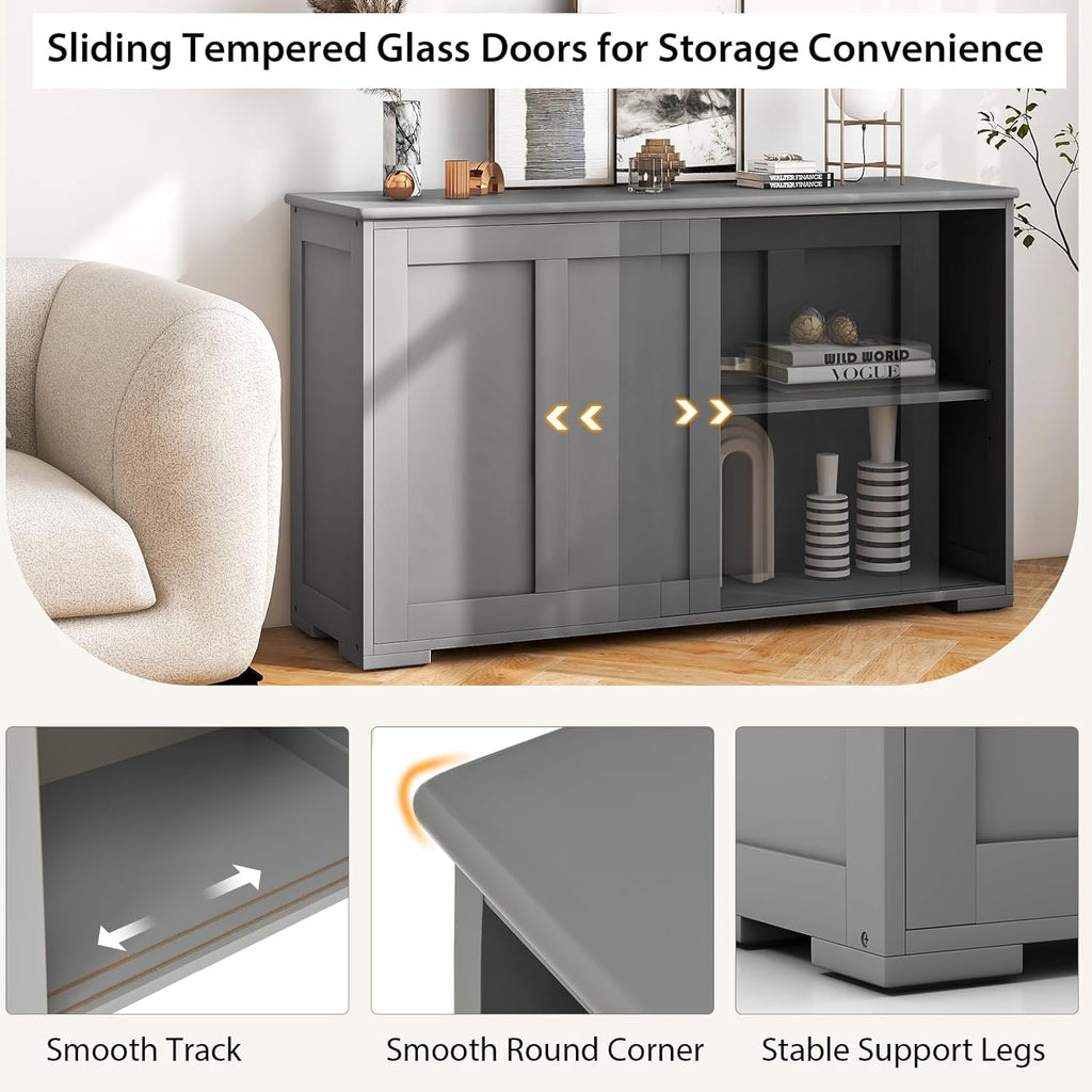 Sideboard Buffet Cabinet with Adjustable Shelves, Modern Storage Cabinet with Sliding Doors, Buffet Table, Farmhouse
