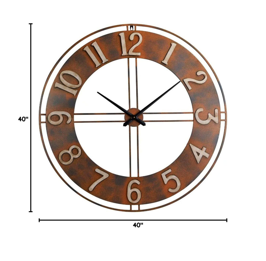 40-Inch Metal Decorative Rusty Wall Clock with Arabic Numerals