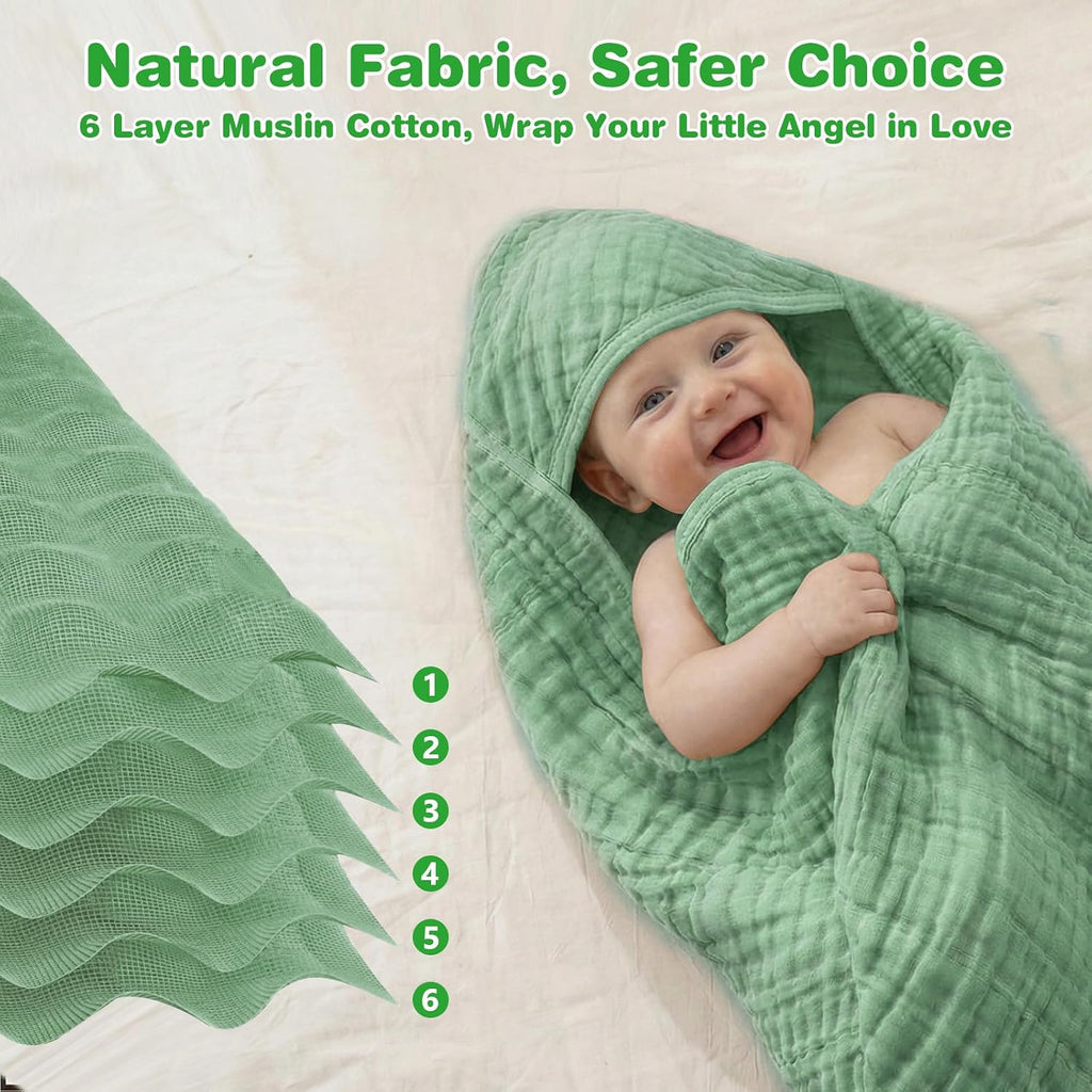 Muslin Hooded Baby Towels 2 Pack, 100% Cotton Baby Bath Towels for Newborn