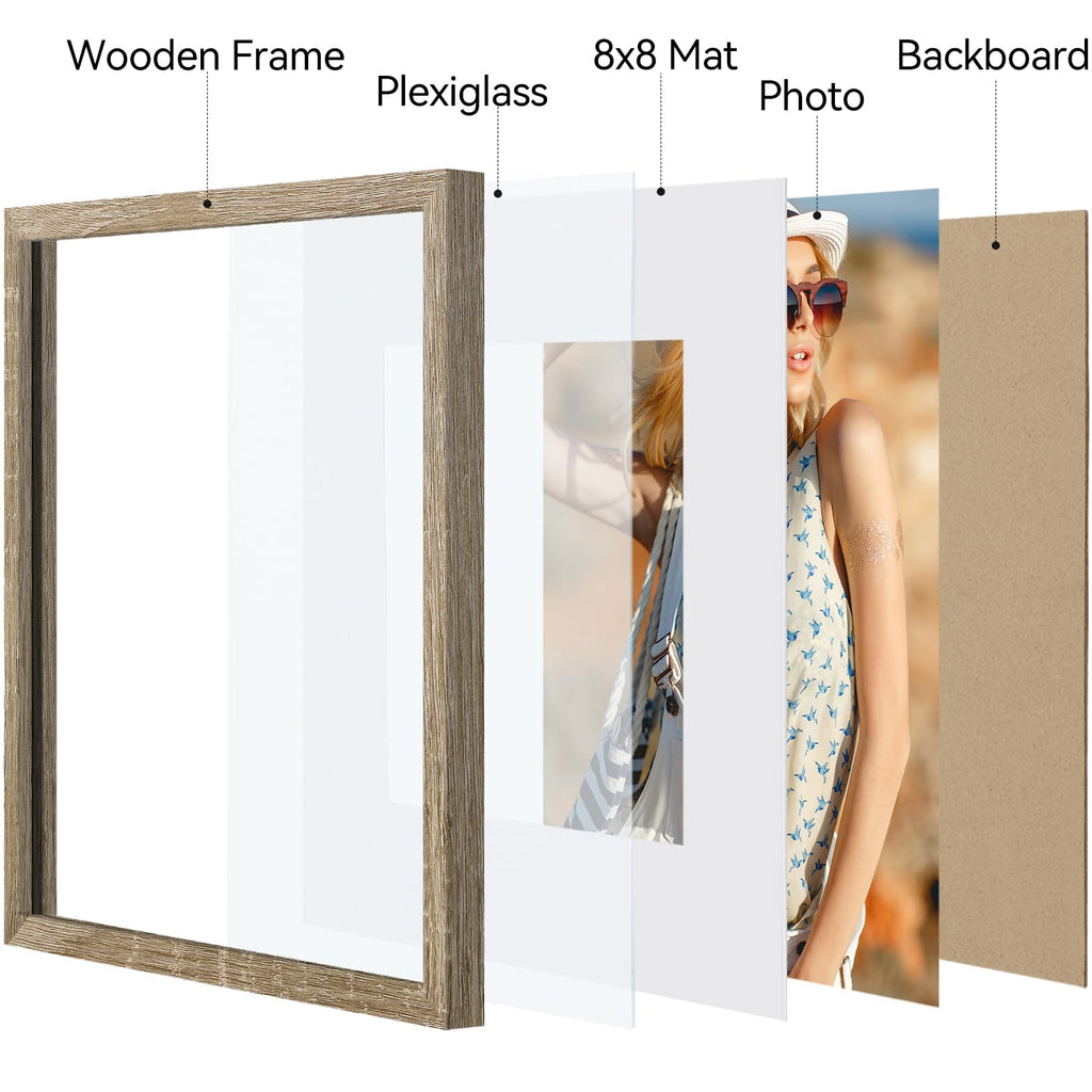 12x12 Picture Frame, Matted for 8x8 Photos, Light Wood