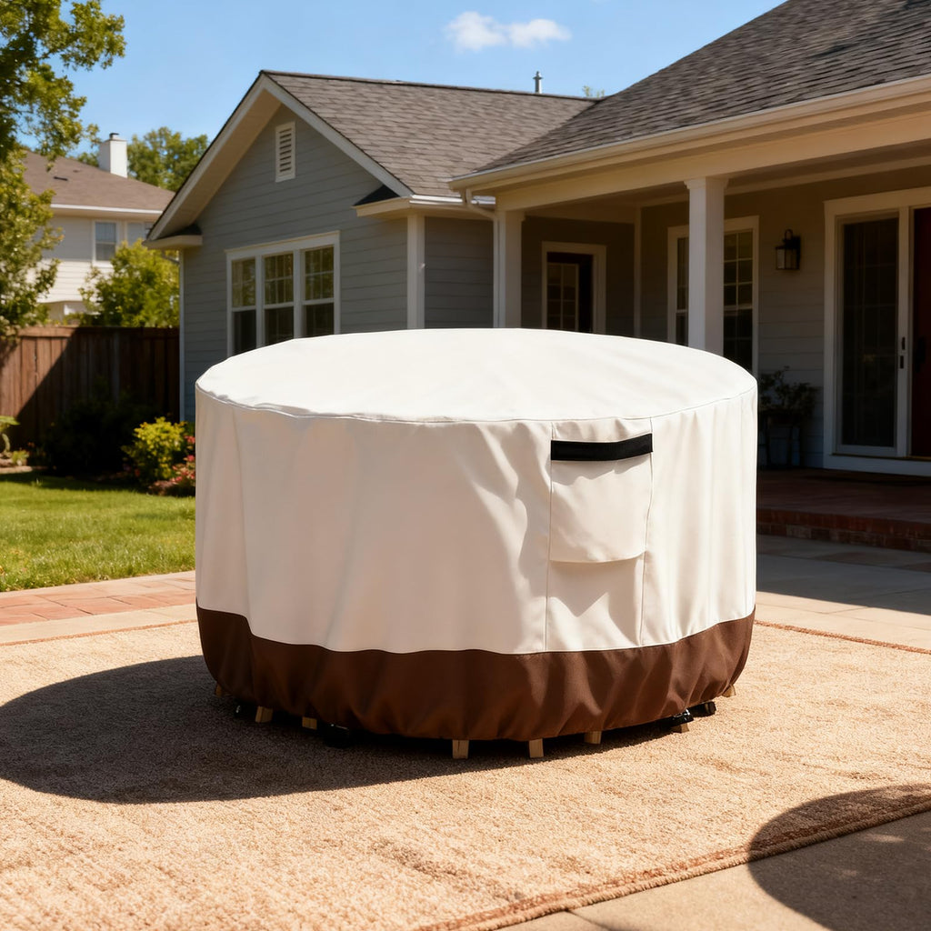 Outdoor Round Table Cover Waterproof Patio Furniture Covers, Patio Round Table Chair Set Covers - 72" Dia x 34" H
