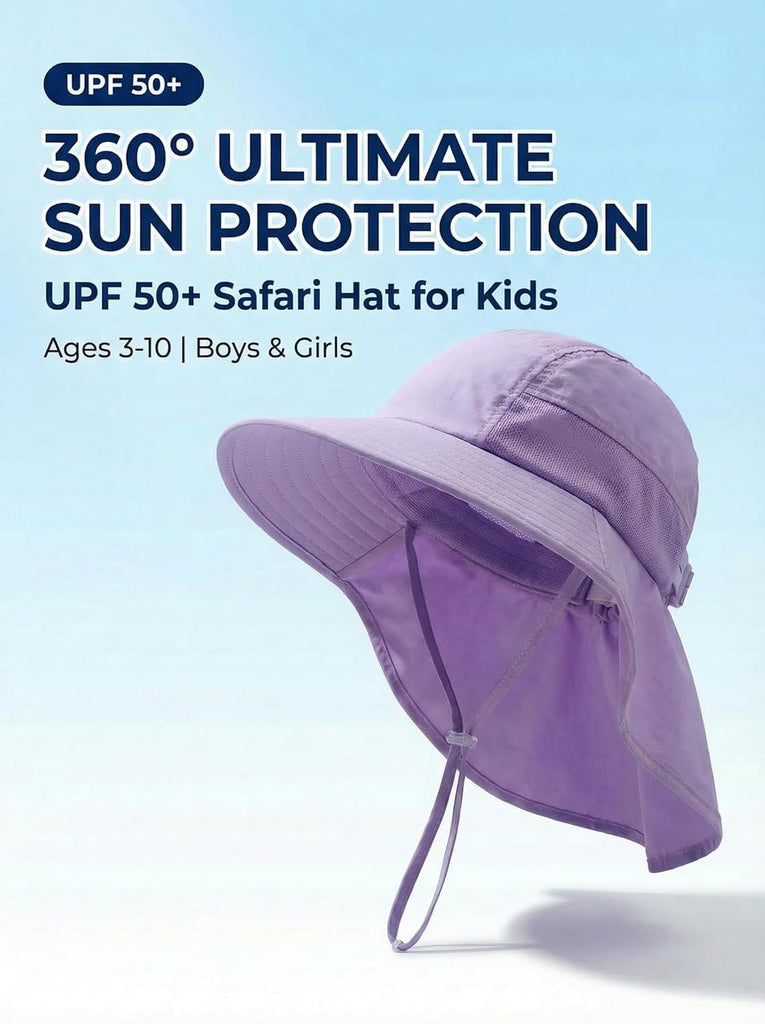 Toddler Sun Hat Kids Bucket Hat UPF 50+ Wide Brim Neck Flap - Adjustable Baby Beach Hat Summer Play Essentials