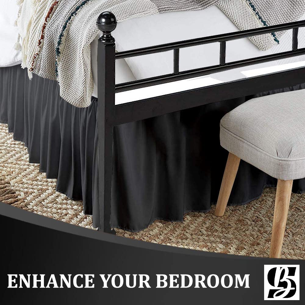 Queen Ruffled Bed Skirt, Split Corners, 18" Drop, Dark Grey
