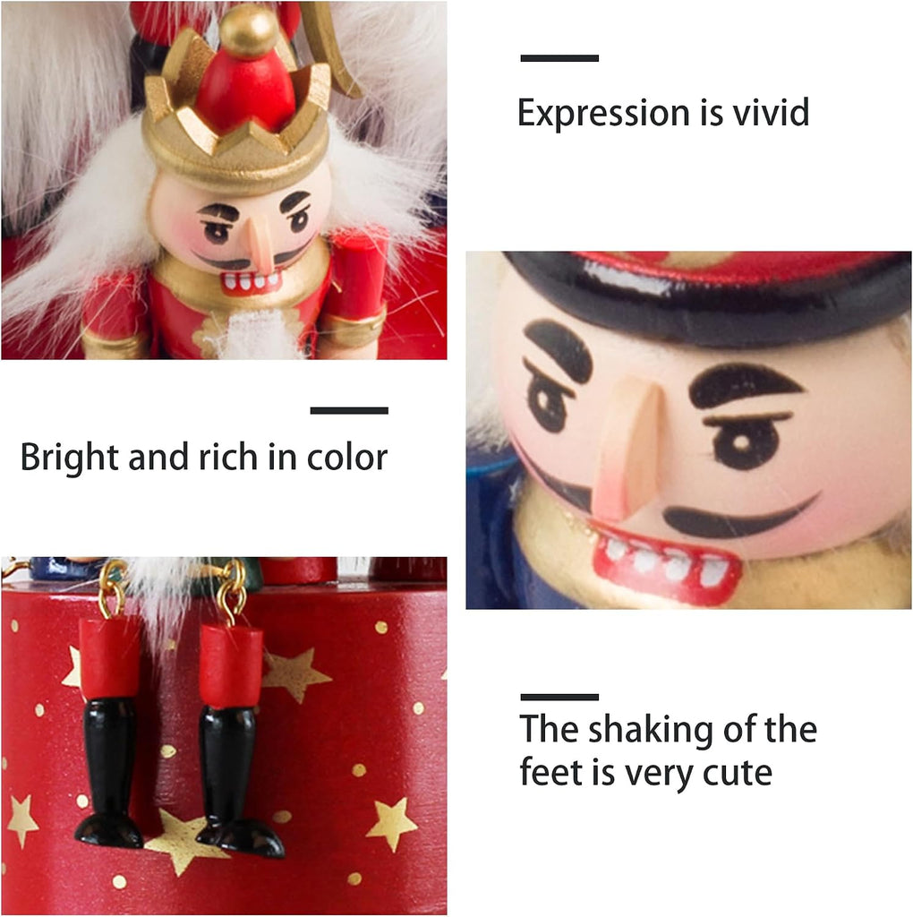 3pcs 7.6inch Christmas Nutcracker Ornaments Wooden Nutcrackers Music Box for Christmas(Small Set)