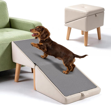 Dog Ramp for Couch and Bed, 16" High Foldable 2-in-1 Dog Ramp Ottoman, Solid Wood Frame with Non-Slip Mat, Easy to