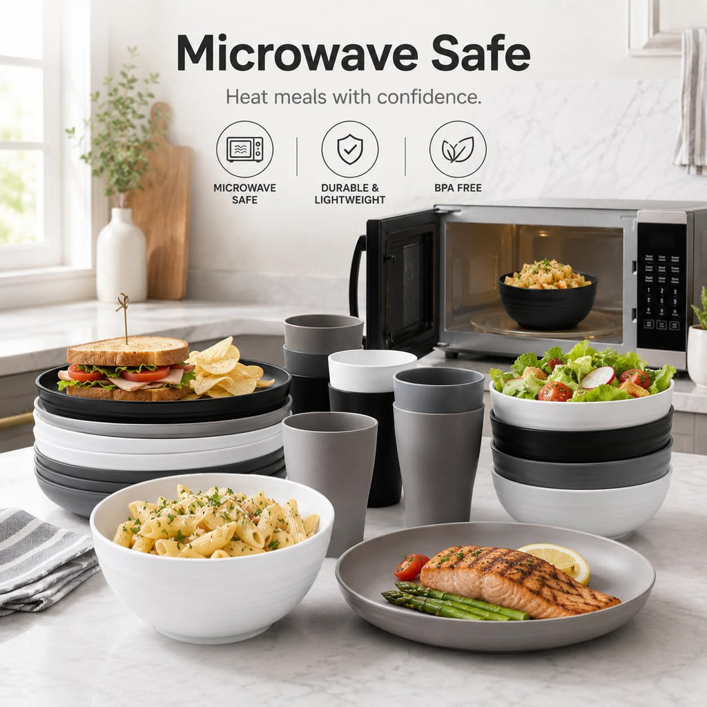 40-Piece Premium Wheat Straw Dinnerware Sets, Service for 8, Unbreakable Plates and Bowls Set - Cups Sets, Dinner