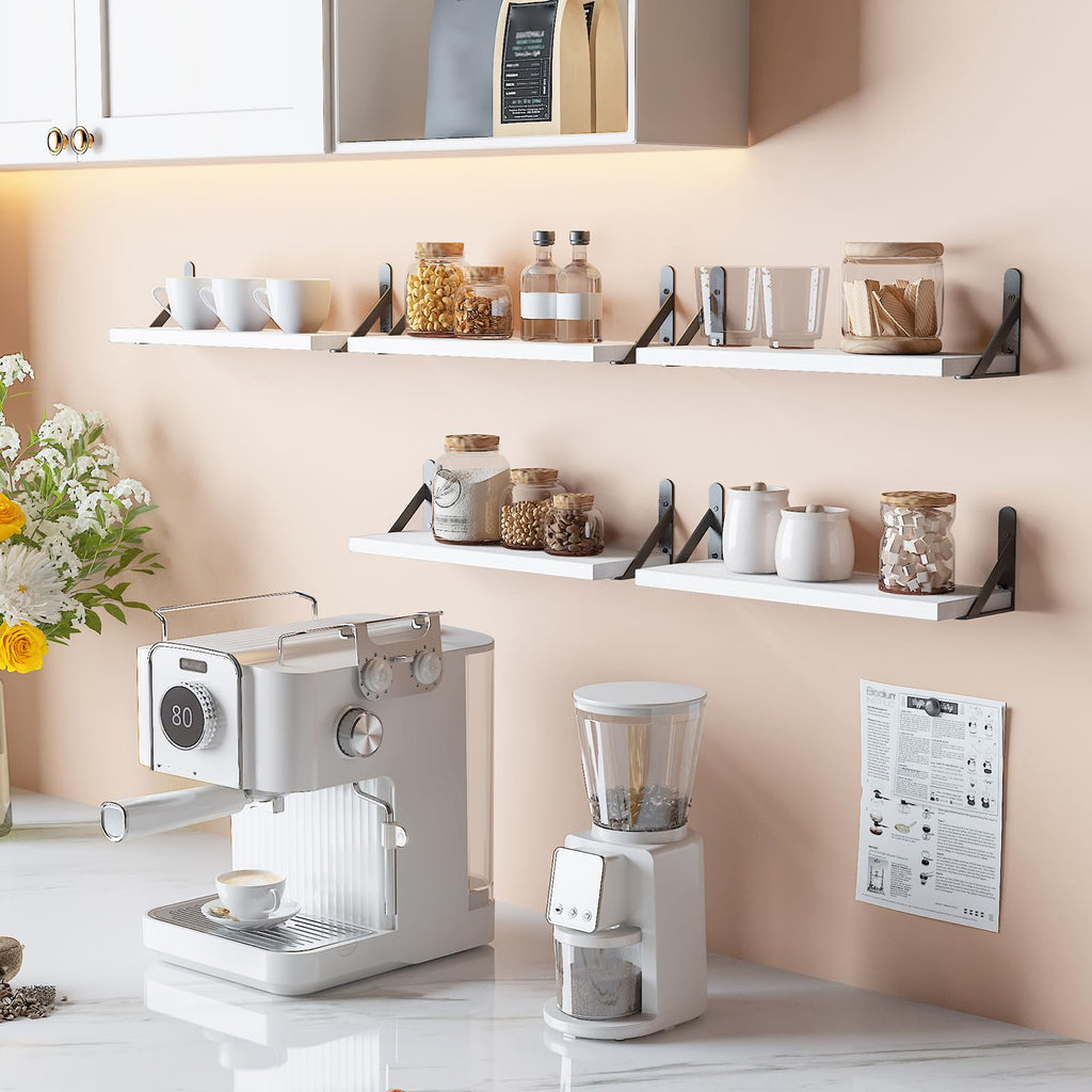 16.5 Inch Floating Shelves for Wall Home Decor, White, Set of 6