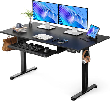 Electric Standing Desk with Keyboard Tray, 55x28 Inches Adjustable Height Sit Stand Up Desk, Home Office Desk