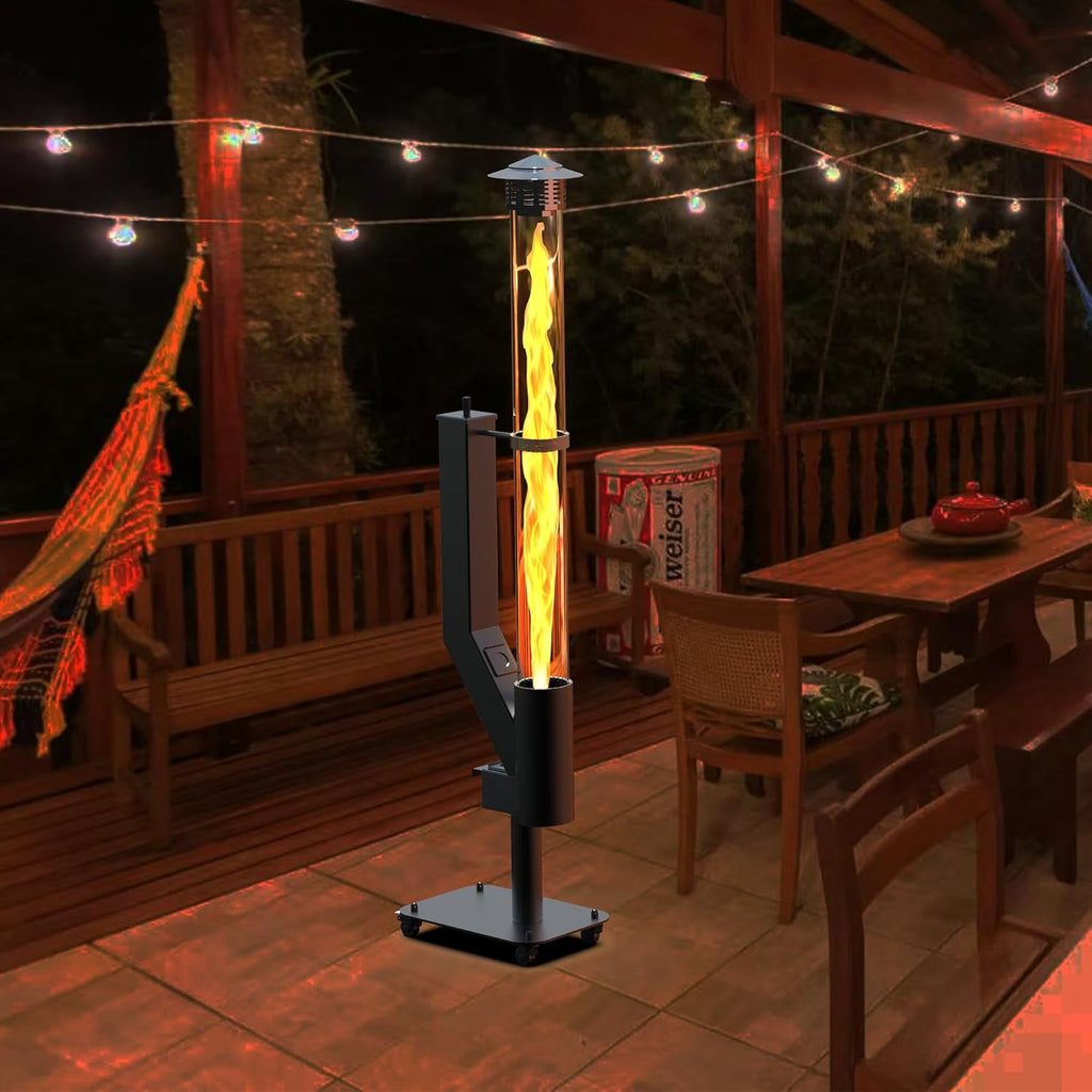 Outdoor Pellet Fire Pit - Spiral Swirling Flame Column with Glass Tube, Creates Cozy Patio & Garden Ambience