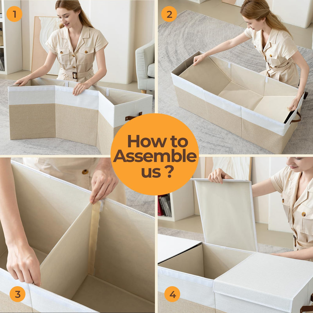 Extra Large Toy Box with Lid, Collapsible Toy Storage Chest, Beige