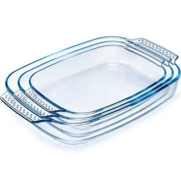 Large Glass Baking Dishes Set of 3, 1.9 QT+2.6 QT+3.4 QT