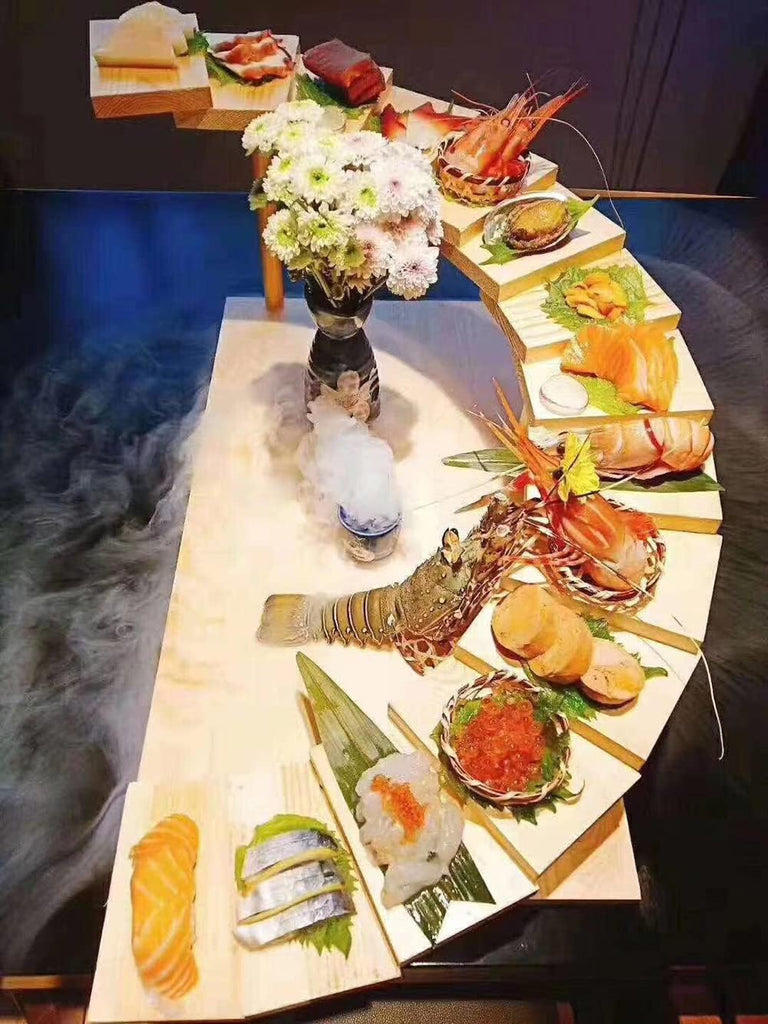 Japanese Wooden Sushi Plate Serving Tray, 12 Steps Stairs Creative Rotating Meat Plate Dish Sushi Sashimi Serving