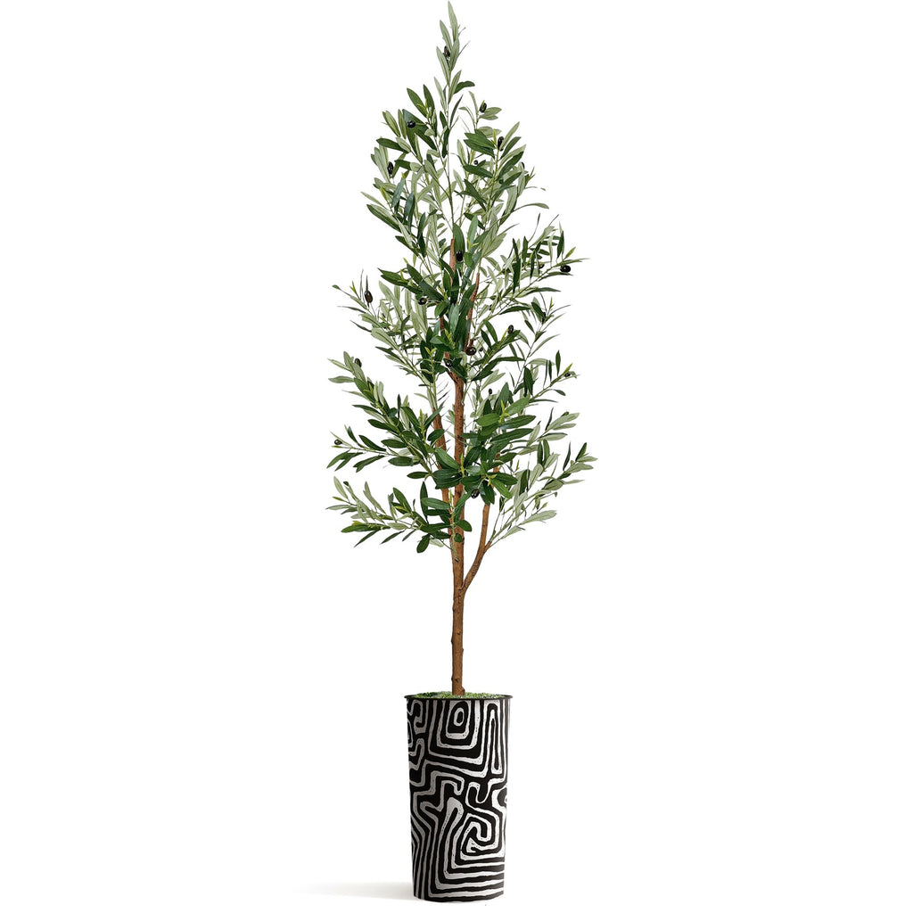 Artificial Tree in Modern Geometric Pattern Planter, Fake Olive Silk Tree for Indoor and Outdoor Home Decoration