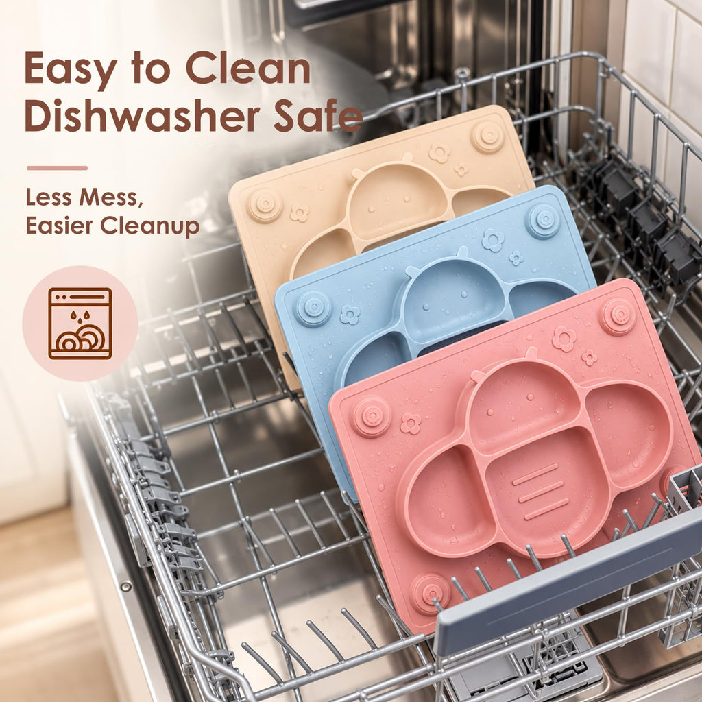 Suction Plates for Baby Placemat Spoon Fork Set for Toddlers, Silicone Baby Plates with Suction Baby Dishes for Kids