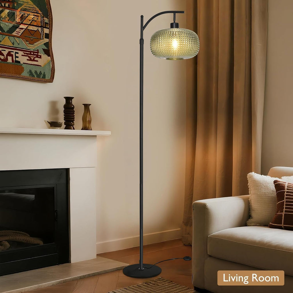 Dark Green Floor Lamps, Black Floor Lamp with Remote Control & Green Lampshade, Arc Flower Lamp Dimmable Mid Century