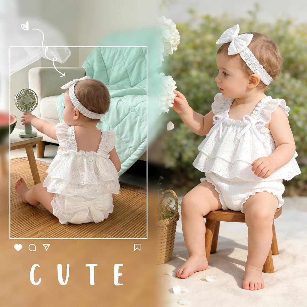 Baby Girl Clothes Infant Ruffle Tops Dress Shorts Set Bloomers Toddler Sleeveless Summer Outfits with Headband