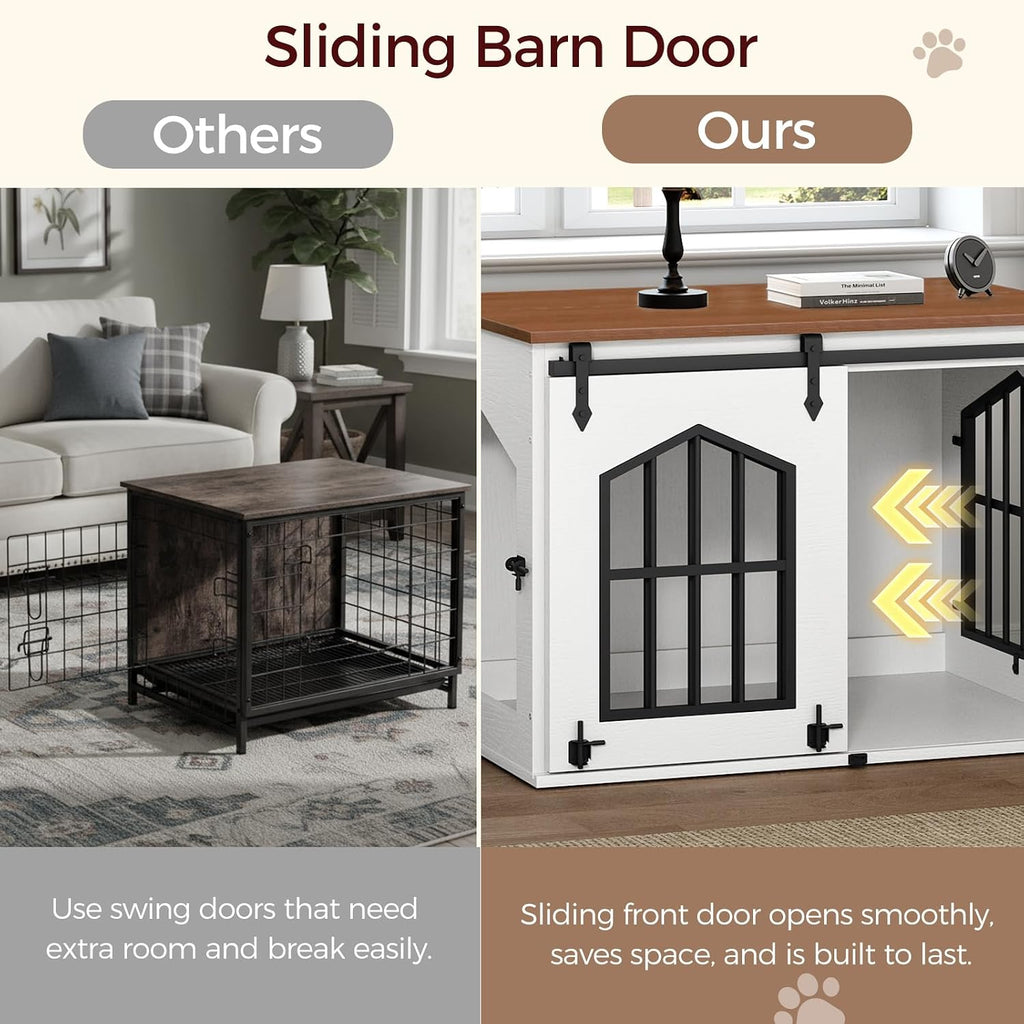 Dog Crate Furniture, Farmhouse Dog Kennel with Sliding Barn Door, Wooden Dog Cage for Small Medium Dogs