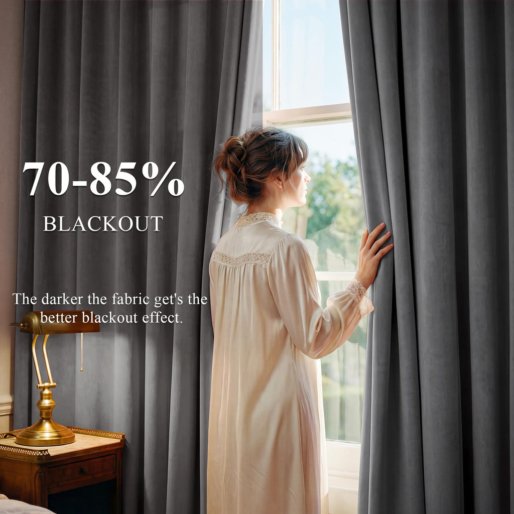 Grey Velvet Curtains Room Darkening, W52xL100, 2 Pcs