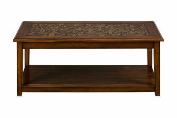 Baroque 48" Coffee Table with Mosaic Tile Inlay, Contemporary Transitional Accent Table, Brown