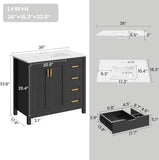 36 Inch Black Bathroom Vanity with Sink, Modern Single Sink Bath Vanity with Drawers & 2 Doors
