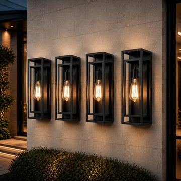 18 Inch 4 Pack Outdoor Wall Lantern Light Fixture, Large Black Exterior Wall Sconce with Clear Glass | Waterproof