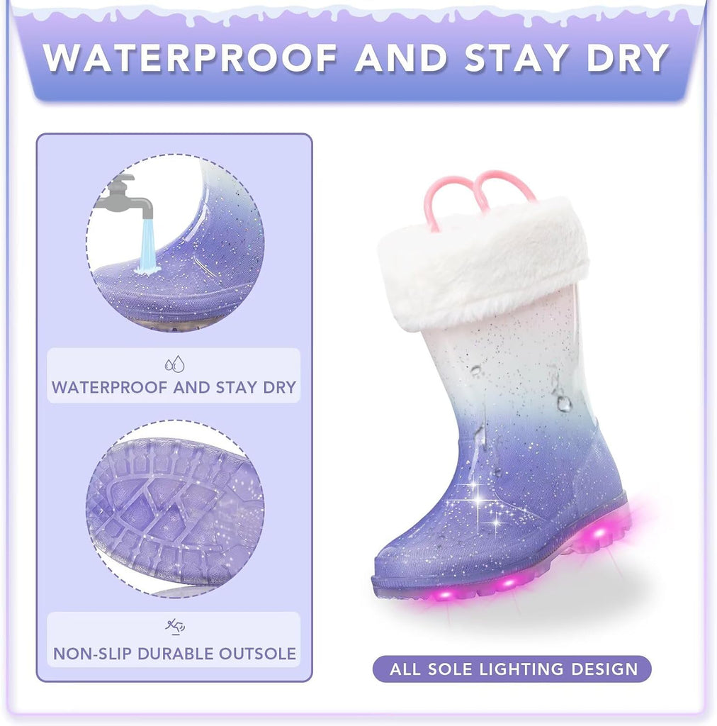 Kids Rain Boots with Removable Fleece Liners