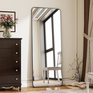 Black Full Length Mirror, 56"x21" Rounded Corner Floor Mirror Standing Hanging or Leaning Against Wall, Suitable or