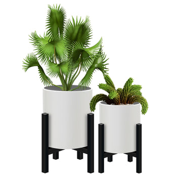 12 inch & 10 inch Plant Pot with Stands Set of 2 with Drainage Plug