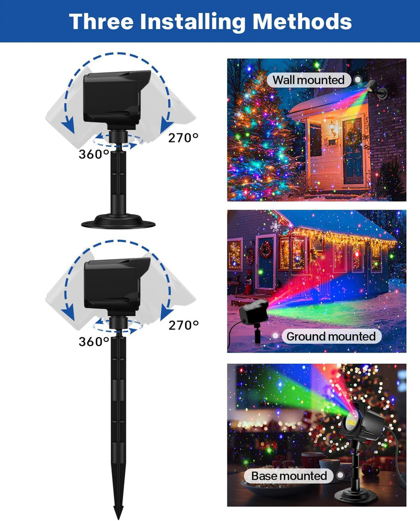 Christmas Projector Lights Outdoor, Thick Metal Housing Laser Light Projector, RGB 3 Colors Christmas Decorations
