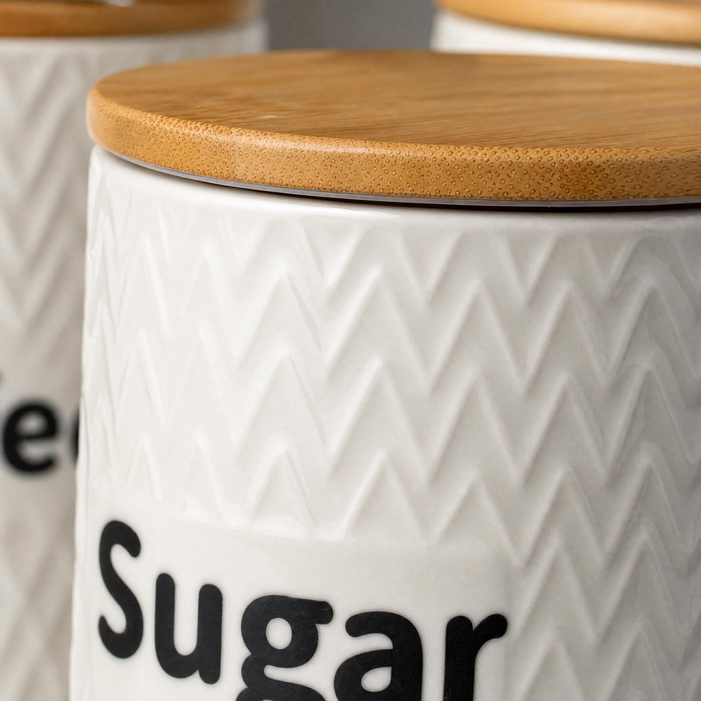3 Pack Ceramic Kitchen Canister Set, 29oz Airtight Food Storage Jars with Bamboo Lids, Tea Coffee Sugar Container Set