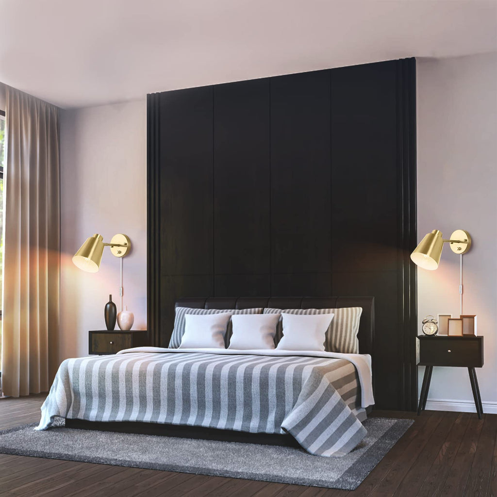 Plug in Wall Sconces, Dimmable Wall Sconces Adjustable Angle Wall Lights with Plug in Cord and Dimmer On/Off Knob