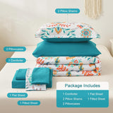 Boho Comforter Set Queen - 7 Pieces Bed in a Bag Floral Medallions Design, Bohemian Comforter Set with Sheets
