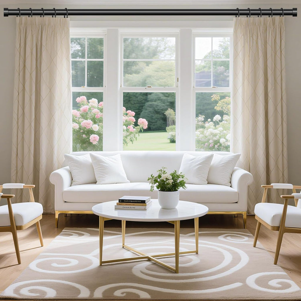 Curtain Rods for Windows (4-7 Feet),Black 1'' Diameter Drapery Rods with End Cap Style Design,Modern