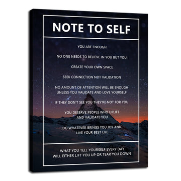 Note to Self Motivational Canvas Wall Art Snow Mountain Starry Sky Inspirational Poster Inspiring Canvas Painting