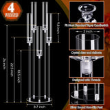 4 Pcs Acrylic Candelabra Centerpieces Clear Taper Candle Candlestick Holder Crystal 5 Arm Candlesticks Holder with