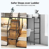 Triple Bunk Bed with Storage Staircase, RGB Lights & Charging Station, Twin Over Twin