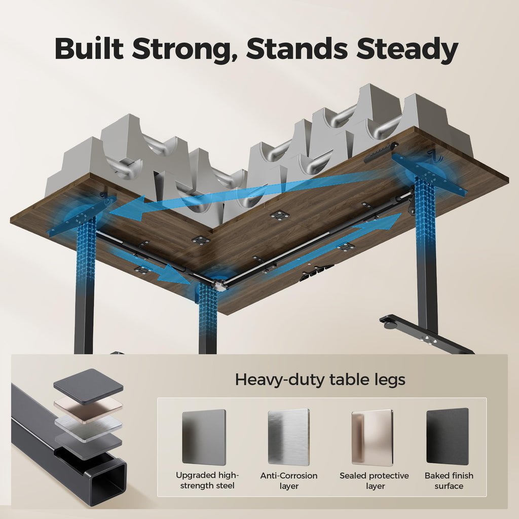 63 x 48 Inch L Shaped Electric Standing Desk, Dark Walnut