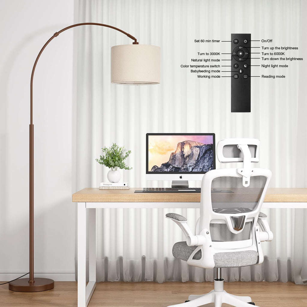 Dimmable Arc Floor Lamp with Remote, Color Temp Adjustable, Brown
