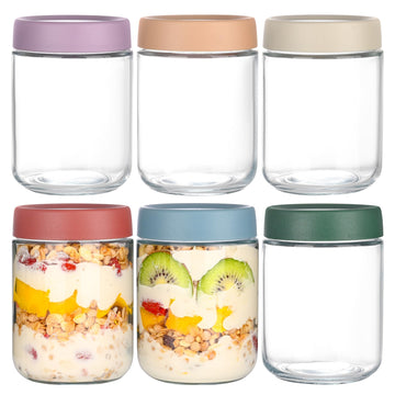 Overnight Oats Containers with Lids 16 oz Glass Jars 6 Pack Glass Mason Jars with Airtight Lids, Perfect for Oats
