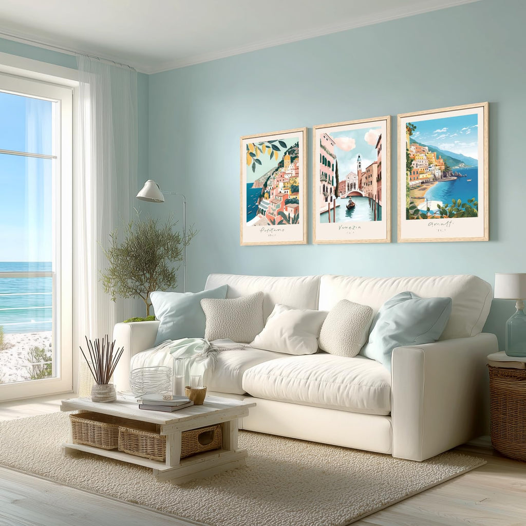 Italy Travel Wall, Amalfi Coast Landscape Wall Decor, Blue Venice Coast Canvas Artwork, Italian Modern City