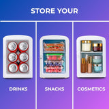 4L / 6-Can Mini Fridge with Multi-Color LED Light - Portable Thermoelectric 12V DC/110V AC Quiet Cooler/Warmer for
