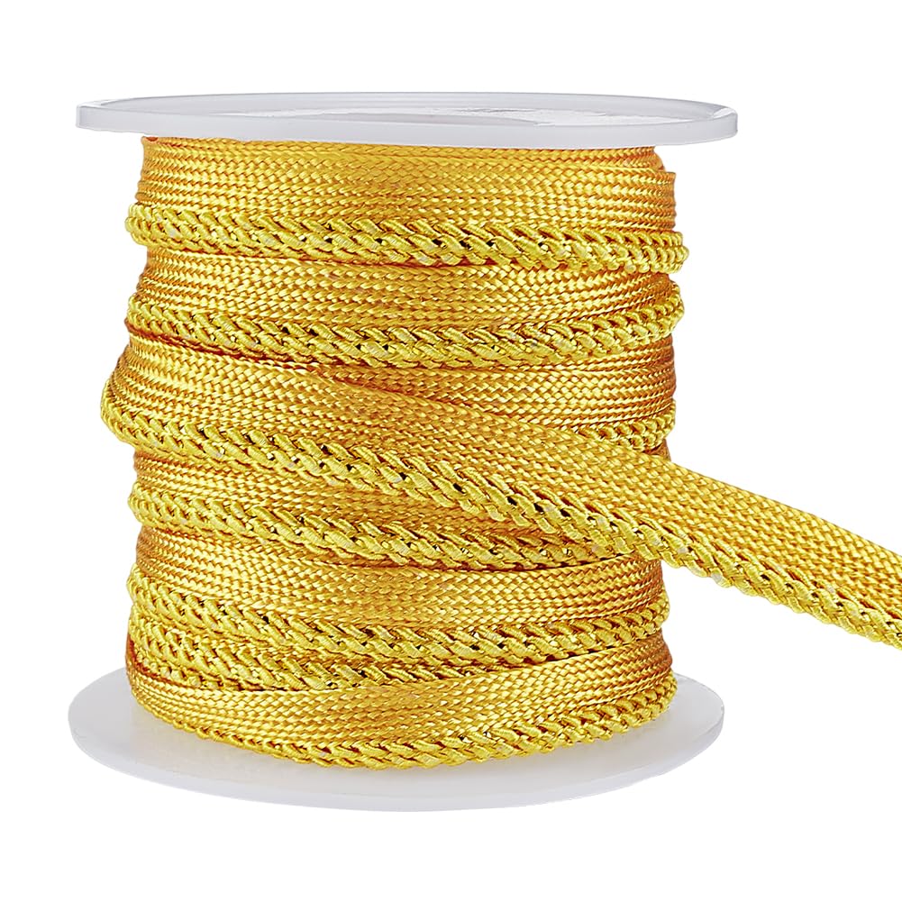 Metalic Gold Cord-Edge Piping Trim 3/8 inch Inch Gold Flat Filigree Ribbon Braid for Dress Costume Sewing - 10 Yard