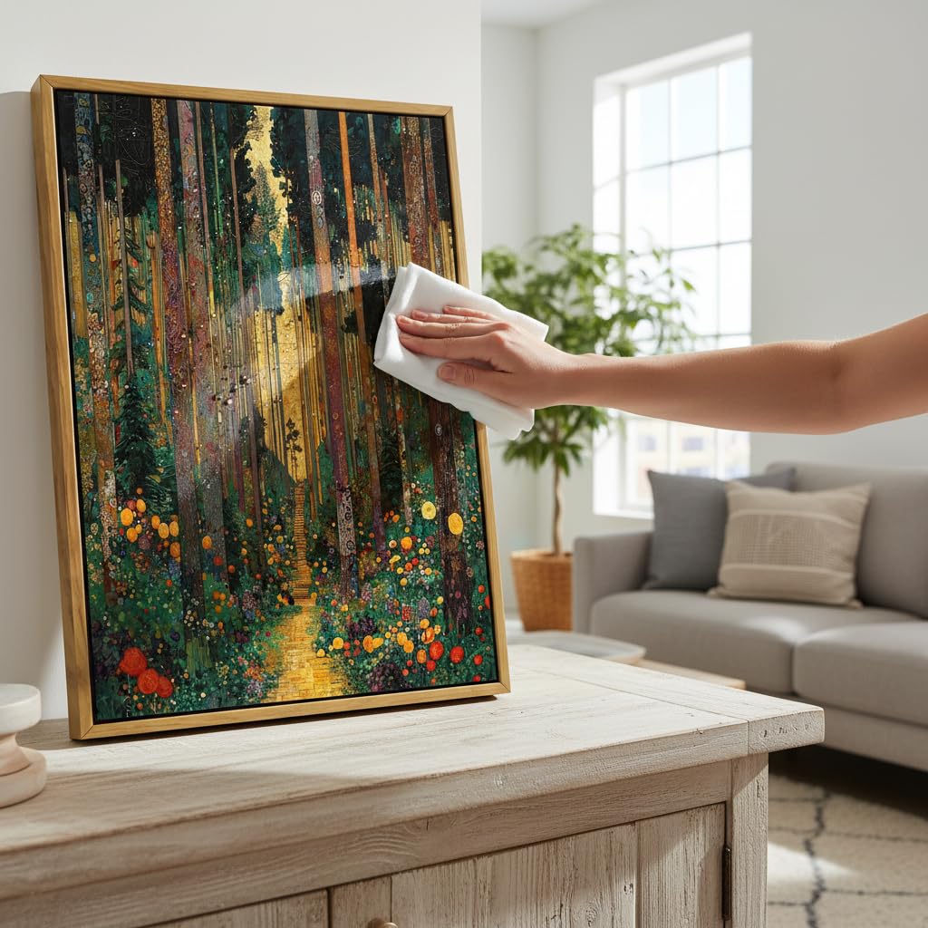 Floating Framed Gustav Klimt Forest Path Canvas Wall Art, 12x16in