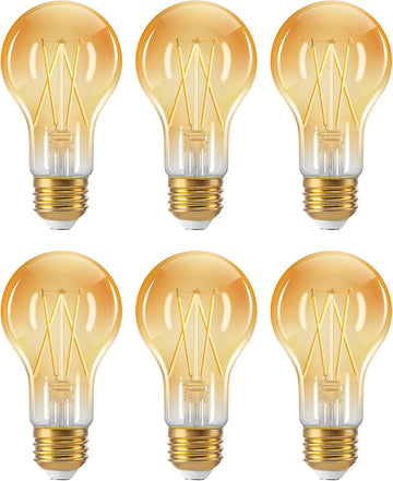 A19 Dimmable Edison LED Bulbs, 700LM 2200K Amber Warm 6-Pack