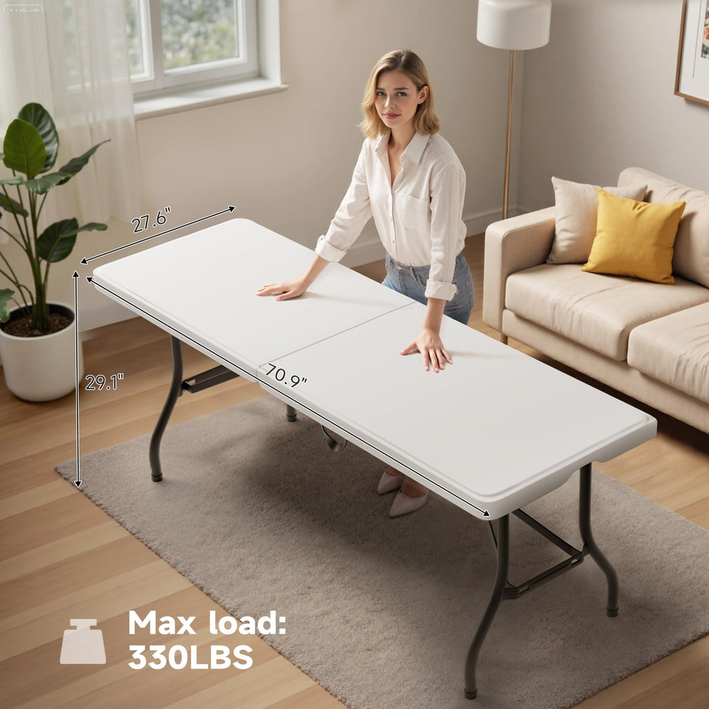 Folding Table 6 Foot - Heavy Duty Capacity, Sturdy & Foldable Design with Safety Lock - Portable Tables