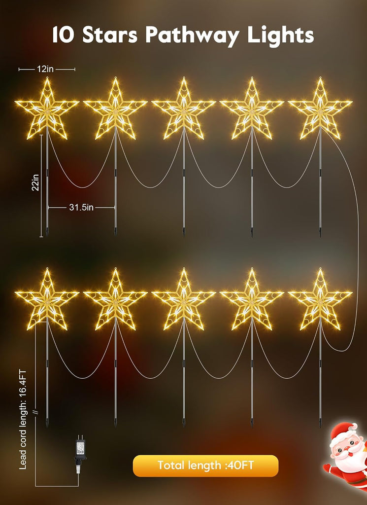 Pathway Lights Outdoor Christmas Decorations, Set of 10 Large Waterproof Stake Decorative Light for Outside Sidewalk