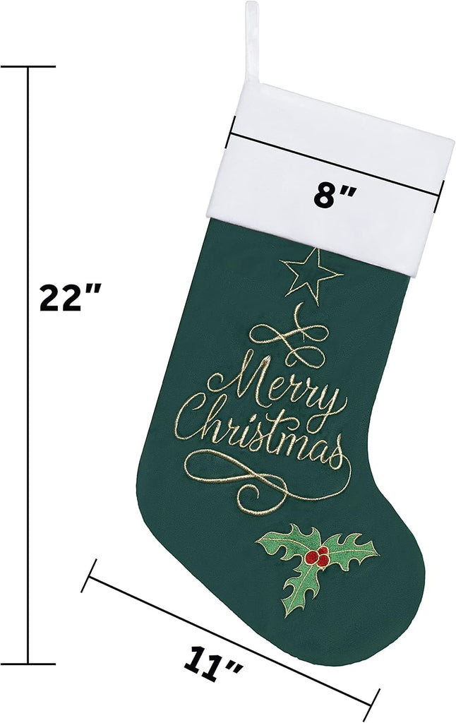 GEX Christmas Stockings 6 Pack for Family 22" Large Embroidered Classic Luxury Velvet Red Green Purple Blue Grey