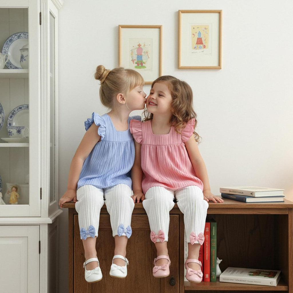 Little Girls Clothes Kids Solid Fly Sleeve Tank Tops Bow Pants Toddler Baby Girl Summer Outfits Spring 2pc Set